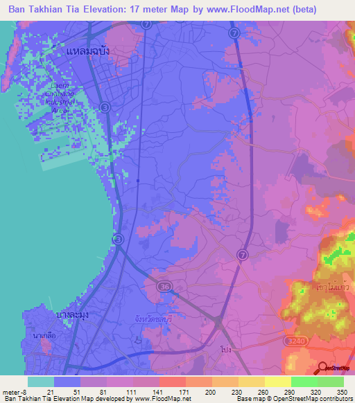 Ban Takhian Tia,Thailand Elevation Map