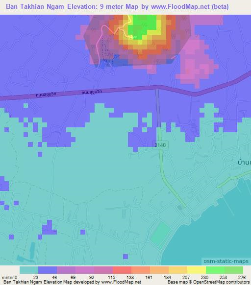 Ban Takhian Ngam,Thailand Elevation Map