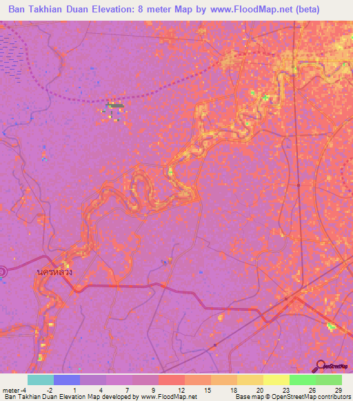 Ban Takhian Duan,Thailand Elevation Map