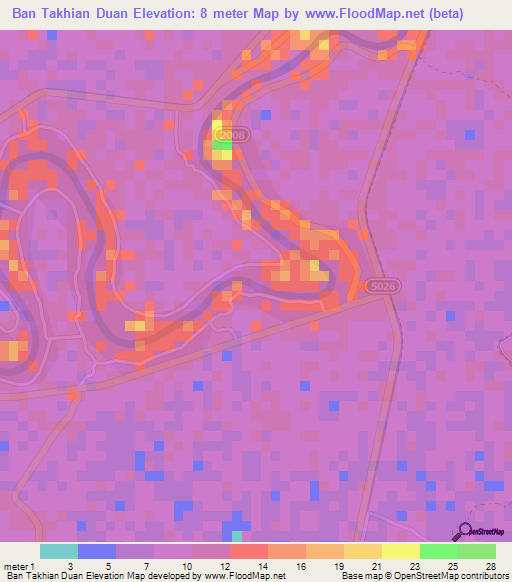 Ban Takhian Duan,Thailand Elevation Map