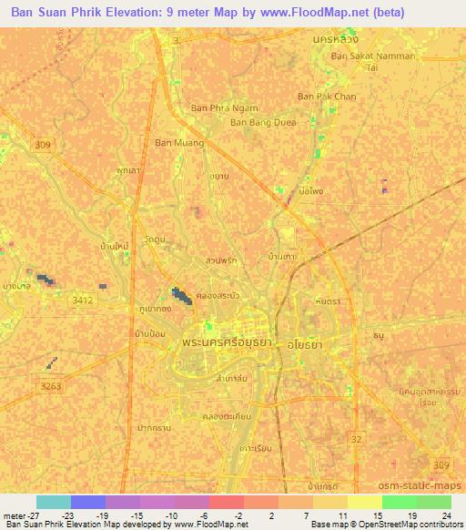 Ban Suan Phrik,Thailand Elevation Map