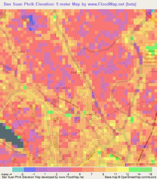 Ban Suan Phrik,Thailand Elevation Map