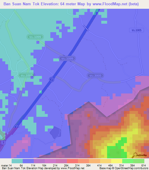 Ban Suan Nam Tok,Thailand Elevation Map