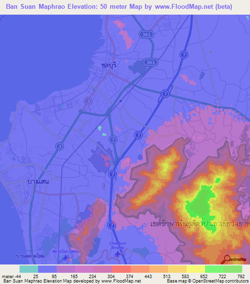 Ban Suan Maphrao,Thailand Elevation Map