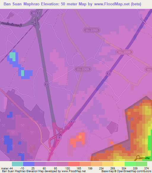 Ban Suan Maphrao,Thailand Elevation Map