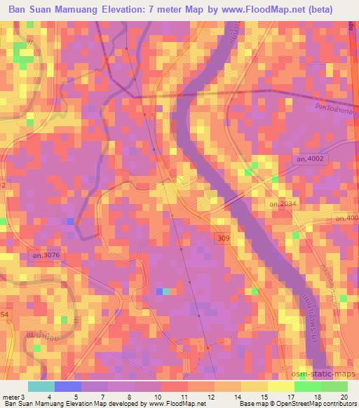 Ban Suan Mamuang,Thailand Elevation Map