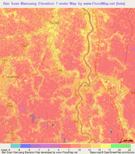 Ban Suan Mamuang,Thailand Elevation Map
