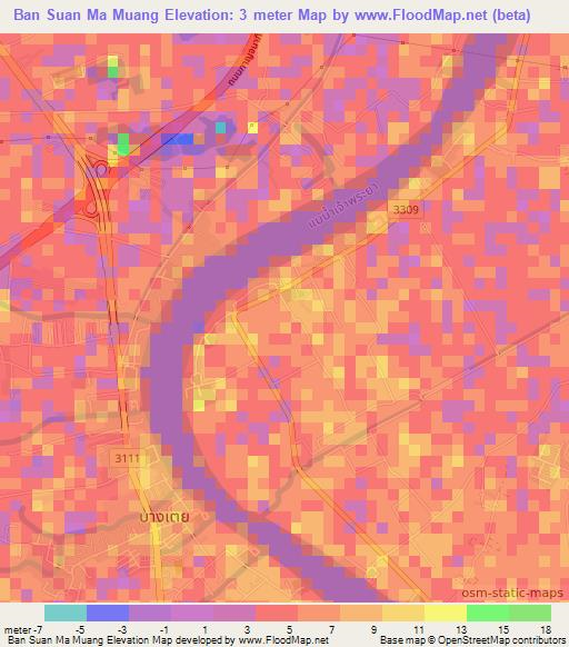 Ban Suan Ma Muang,Thailand Elevation Map