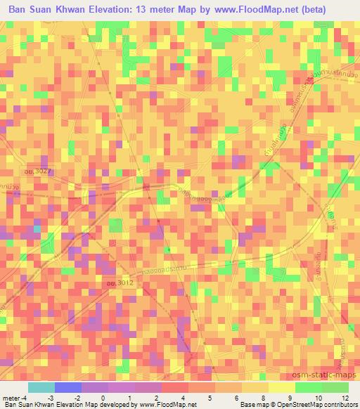 Ban Suan Khwan,Thailand Elevation Map