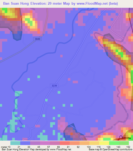 Ban Suan Hong,Thailand Elevation Map