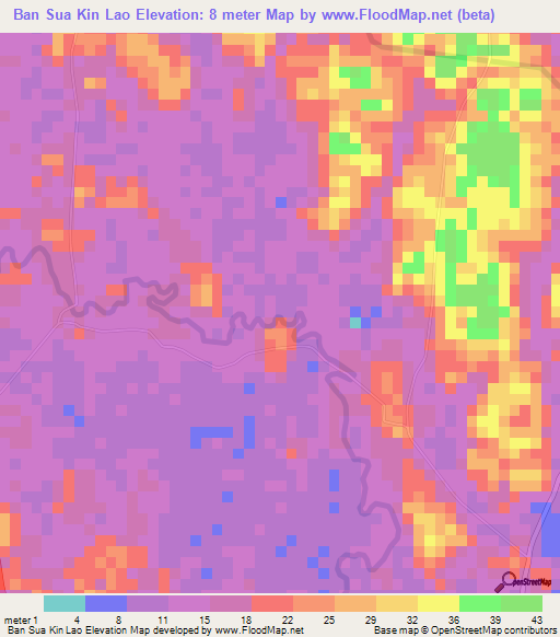 Ban Sua Kin Lao,Thailand Elevation Map