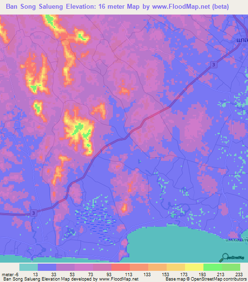 Ban Song Salueng,Thailand Elevation Map
