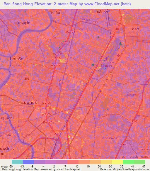Ban Song Hong,Thailand Elevation Map