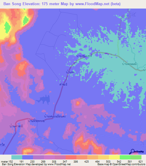 Ban Song,Thailand Elevation Map
