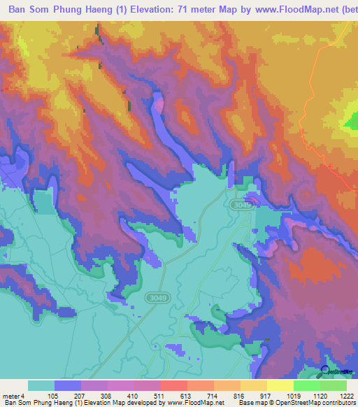 Ban Som Phung Haeng (1),Thailand Elevation Map