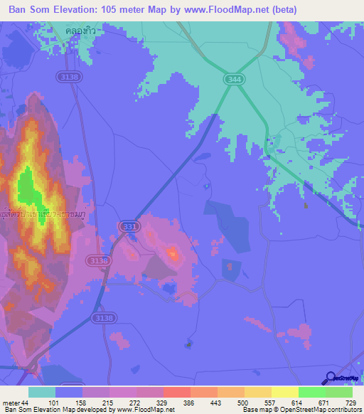 Ban Som,Thailand Elevation Map