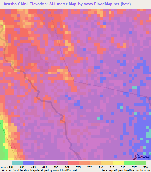 Arusha Chini,Tanzania Elevation Map