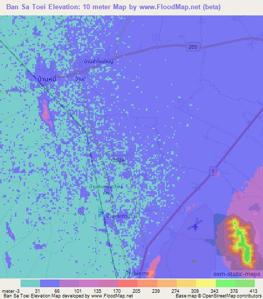 Ban Sa Toei,Thailand Elevation Map