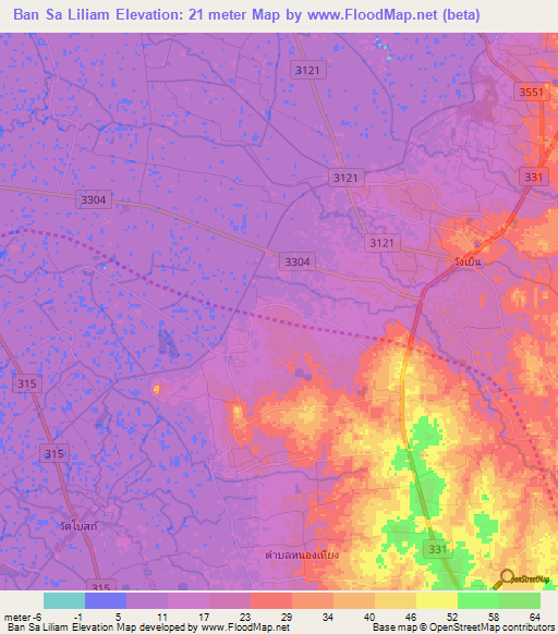 Ban Sa Liliam,Thailand Elevation Map