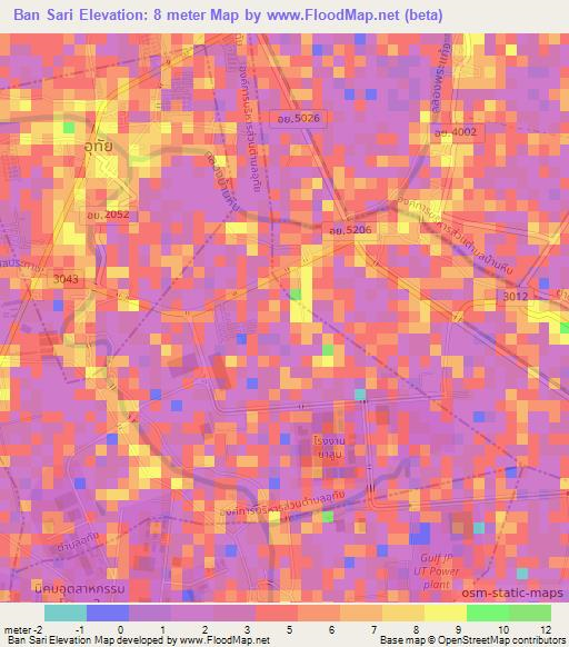Ban Sari,Thailand Elevation Map