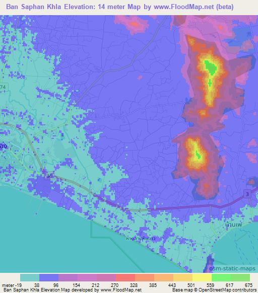 Ban Saphan Khla,Thailand Elevation Map