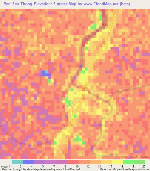 Ban Sao Thong,Thailand Elevation Map