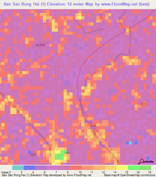 Ban Sao Rong Hai (1),Thailand Elevation Map