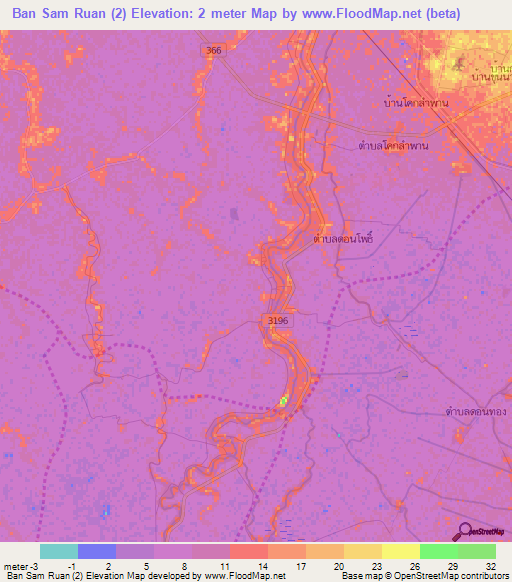 Ban Sam Ruan (2),Thailand Elevation Map