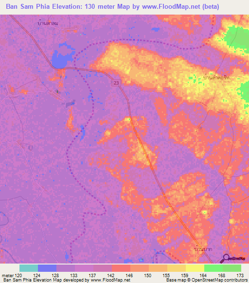 Ban Sam Phia,Thailand Elevation Map