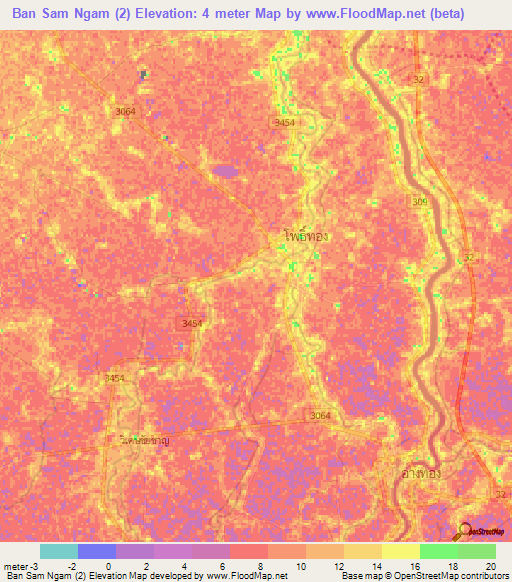 Ban Sam Ngam (2),Thailand Elevation Map