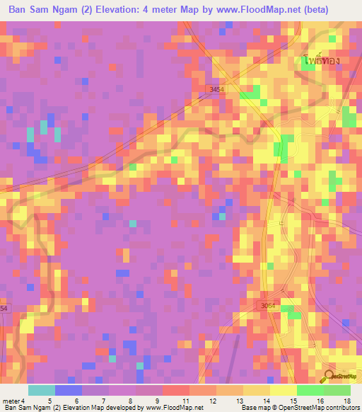 Ban Sam Ngam (2),Thailand Elevation Map