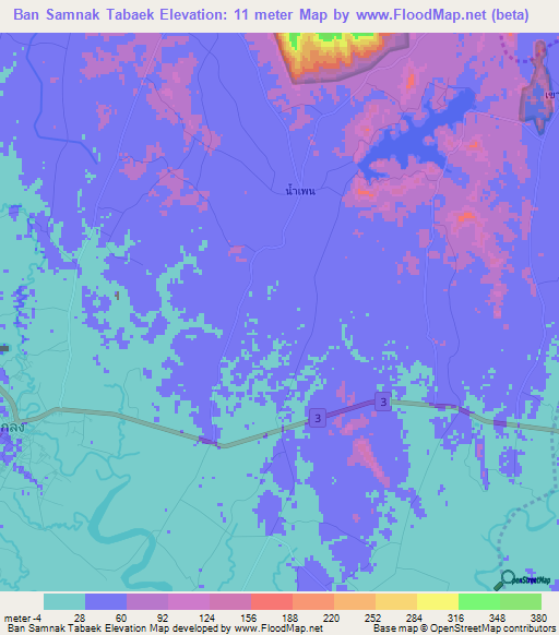 Ban Samnak Tabaek,Thailand Elevation Map