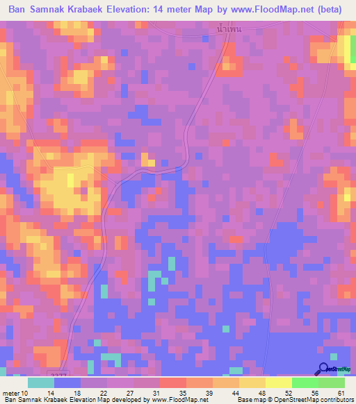 Ban Samnak Krabaek,Thailand Elevation Map