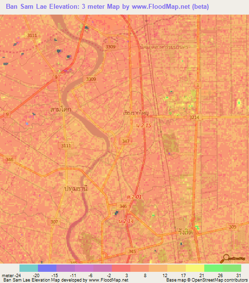 Ban Sam Lae,Thailand Elevation Map