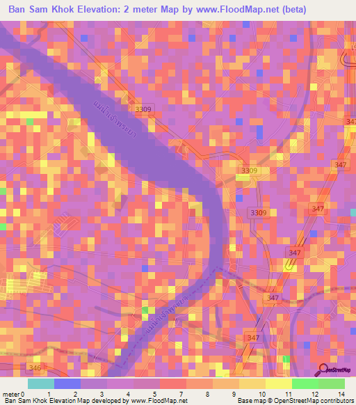 Ban Sam Khok,Thailand Elevation Map