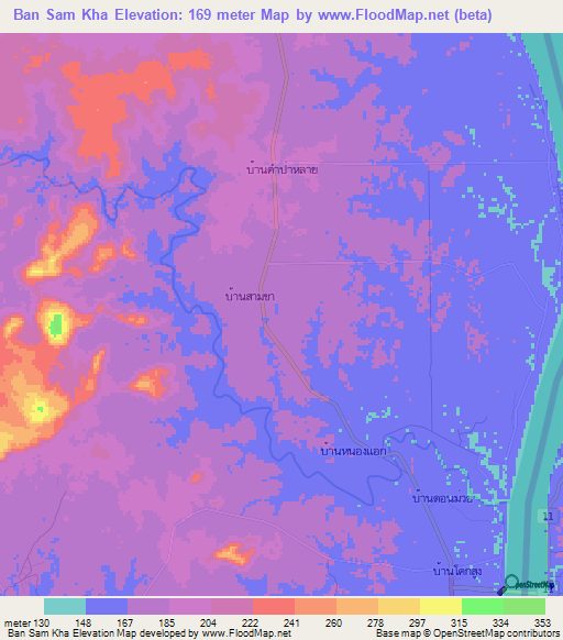 Ban Sam Kha,Thailand Elevation Map