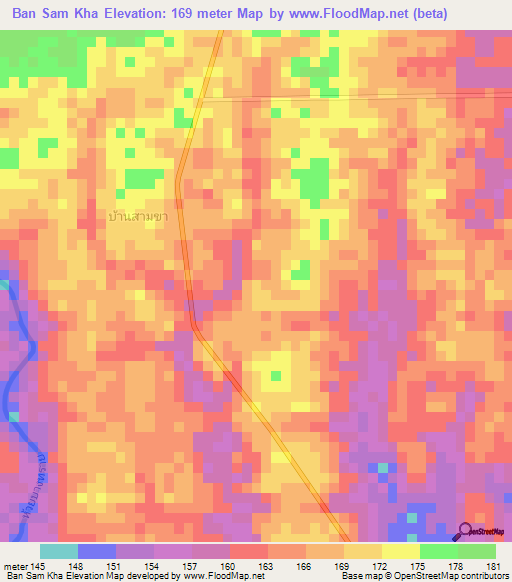 Ban Sam Kha,Thailand Elevation Map