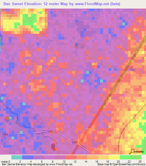 Ban Samet,Thailand Elevation Map