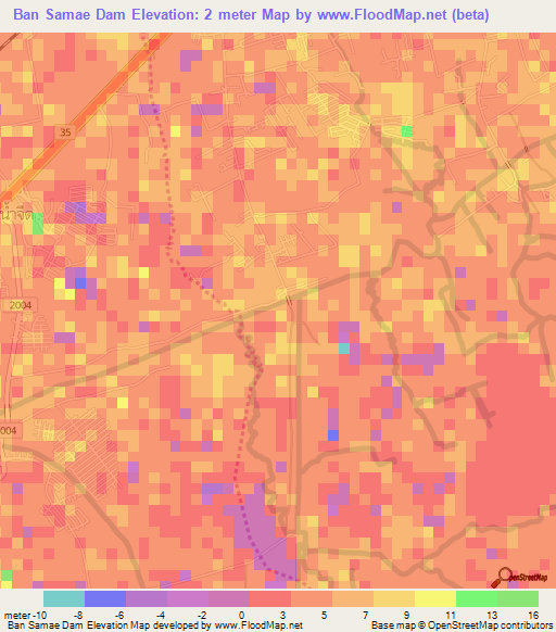 Ban Samae Dam,Thailand Elevation Map