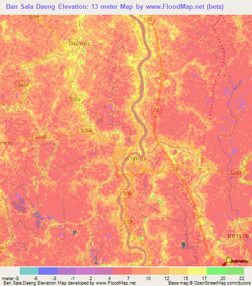 Ban Sala Daeng,Thailand Elevation Map