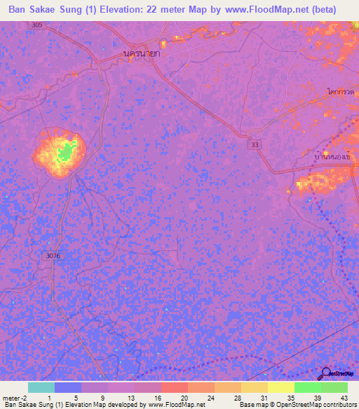 Ban Sakae Sung (1),Thailand Elevation Map