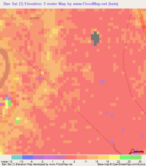 Ban Sai (1),Thailand Elevation Map