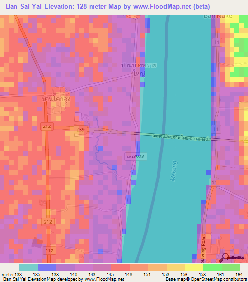 Ban Sai Yai,Thailand Elevation Map