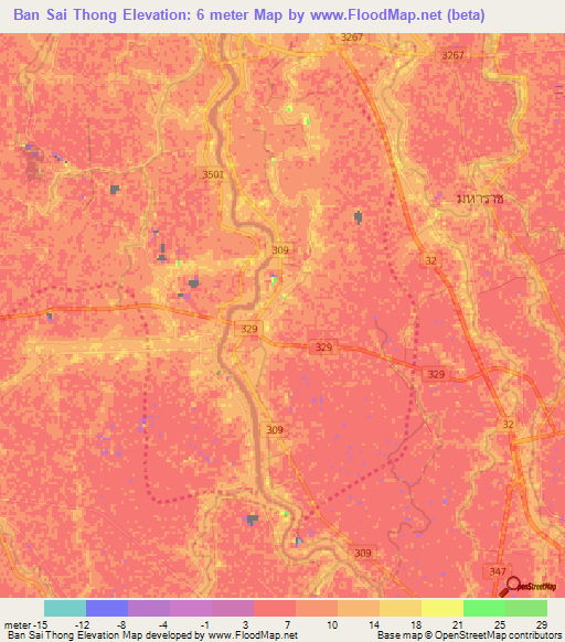Ban Sai Thong,Thailand Elevation Map