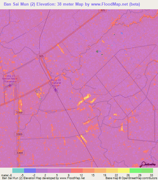 Ban Sai Mun (2),Thailand Elevation Map