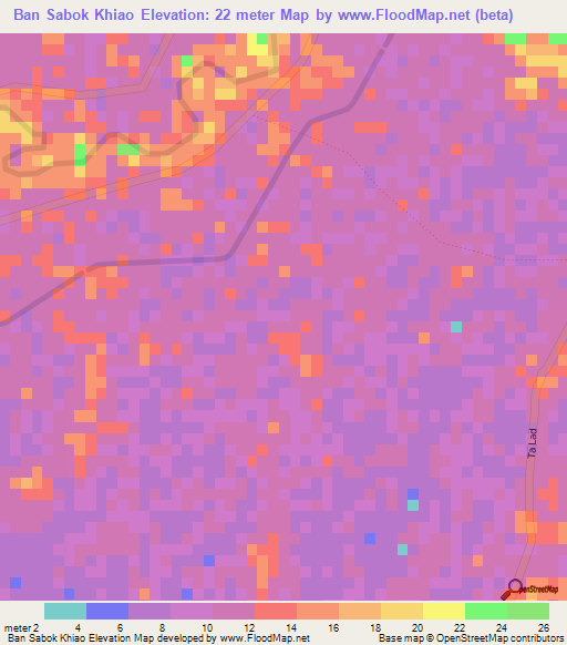 Ban Sabok Khiao,Thailand Elevation Map
