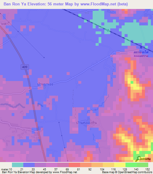 Ban Ron Ya,Thailand Elevation Map