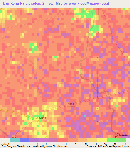Ban Rong Na,Thailand Elevation Map