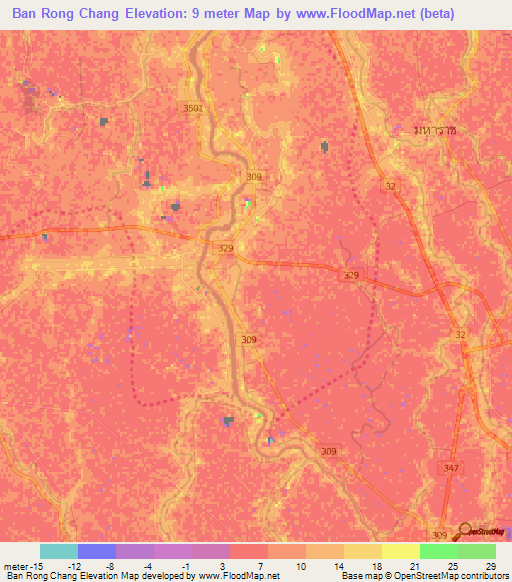 Ban Rong Chang,Thailand Elevation Map