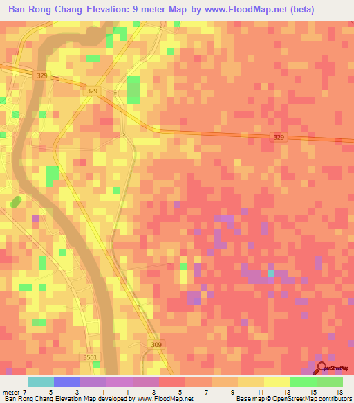 Ban Rong Chang,Thailand Elevation Map